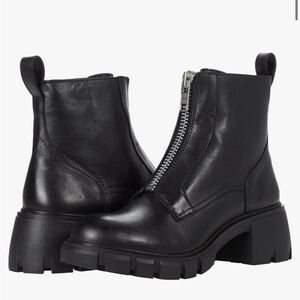 steve madden | hedge zip front chunky mid heeled boots, black (7.5)